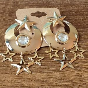 Y2K Whimsigoth Gold Crescent Moon Star Dangle Earrings